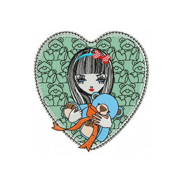 Girl with teddy bear embroidery design - Embroidery Design