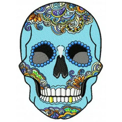 Rainbow skull embroidery design showcasing vibrant colors and intricate details, perfect for creative projects.