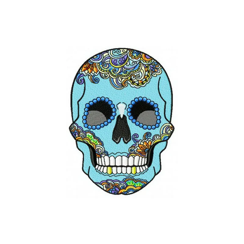 Rainbow skull embroidery design showcasing vibrant colors and intricate details, perfect for creative projects.