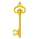 Golden key 8 embroidery design preview showcasing intricate stitching patterns for creative projects.