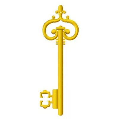 Golden key 8 embroidery design preview showcasing intricate stitching patterns for creative projects.