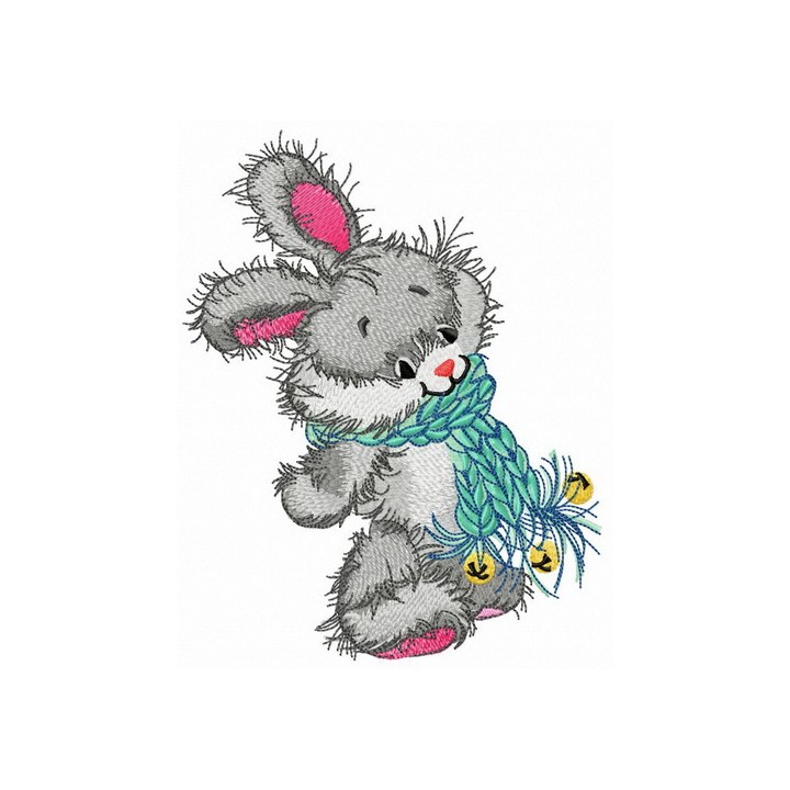 Stylish scarf with bells for bunny embroidery design - Embroidery Design