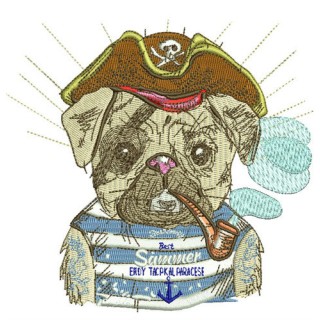 Pirate pug-dog embroidery design - Embroidery Design