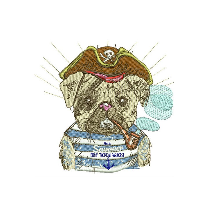 Pirate pug-dog embroidery design - Embroidery Design