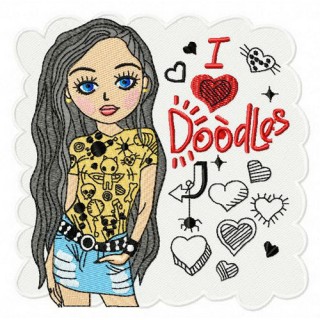 I love Doodles embroidery design - Embroidery Design