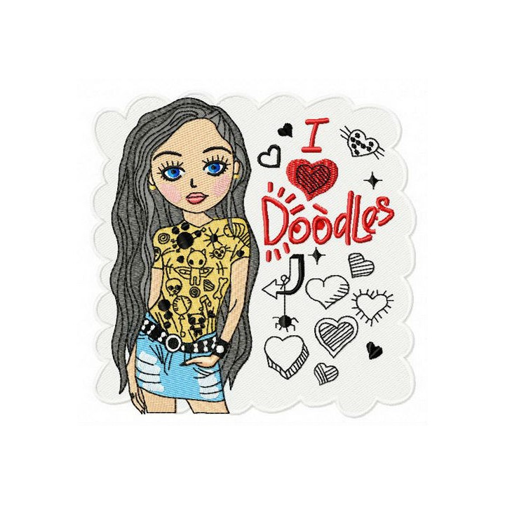 I love Doodles embroidery design - Embroidery Design