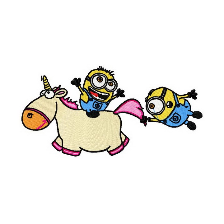 Minions riding unicorn embroidery design - Embroidery Design