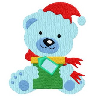 Blue bear with gift embroidery design - Embroidery Design