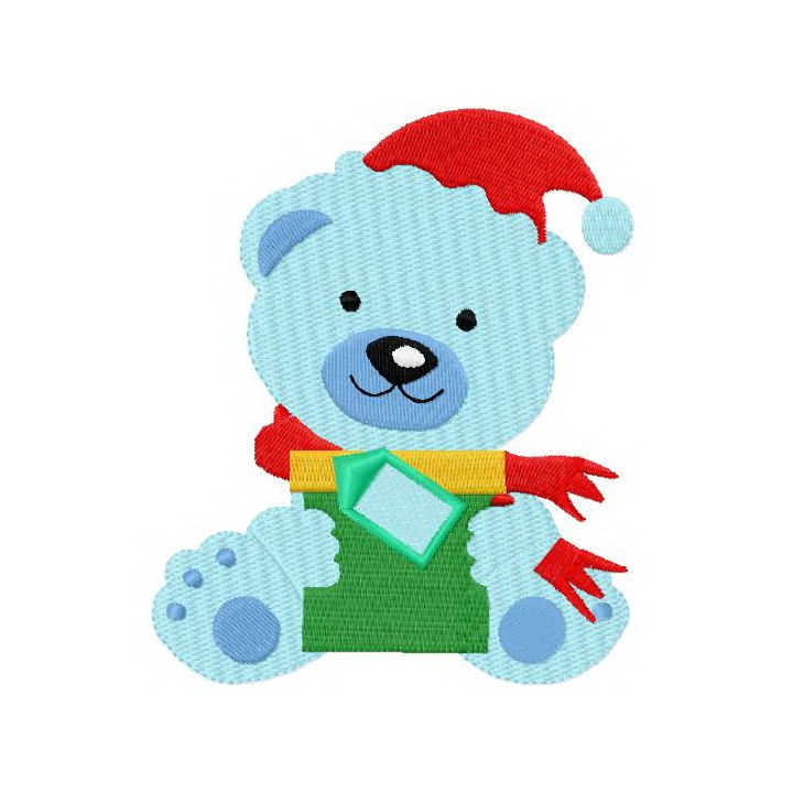 Blue bear with gift embroidery design - Embroidery Design
