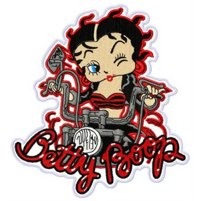 Betty Boop biker 2 embroidery design showcasing a playful and iconic character for stitching on apparel and accessories.