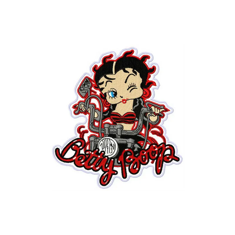 Betty Boop biker 2 embroidery design showcasing a playful and iconic character for stitching on apparel and accessories.