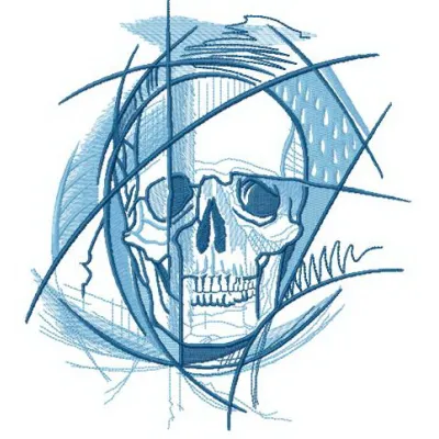 Geometric skull embroidery design showcasing intricate patterns, ideal for t-shirts, hoodies, and accessories.