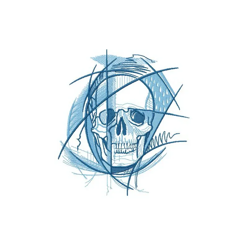 Geometric skull embroidery design showcasing intricate patterns, ideal for t-shirts, hoodies, and accessories.