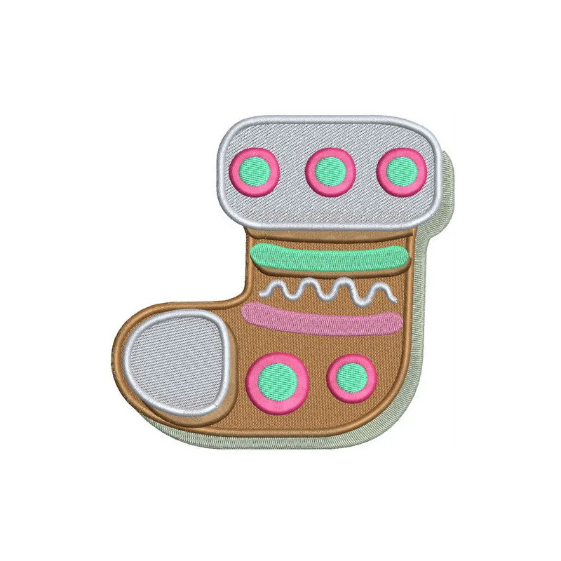 Gingerbread sock embroidery design featuring a festive pattern, perfect for holiday-themed stitching projects.
