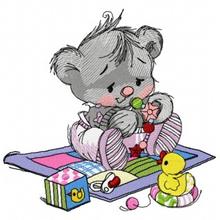 Baby teddy bear with toys 3 embroidery design - Embroidery Design