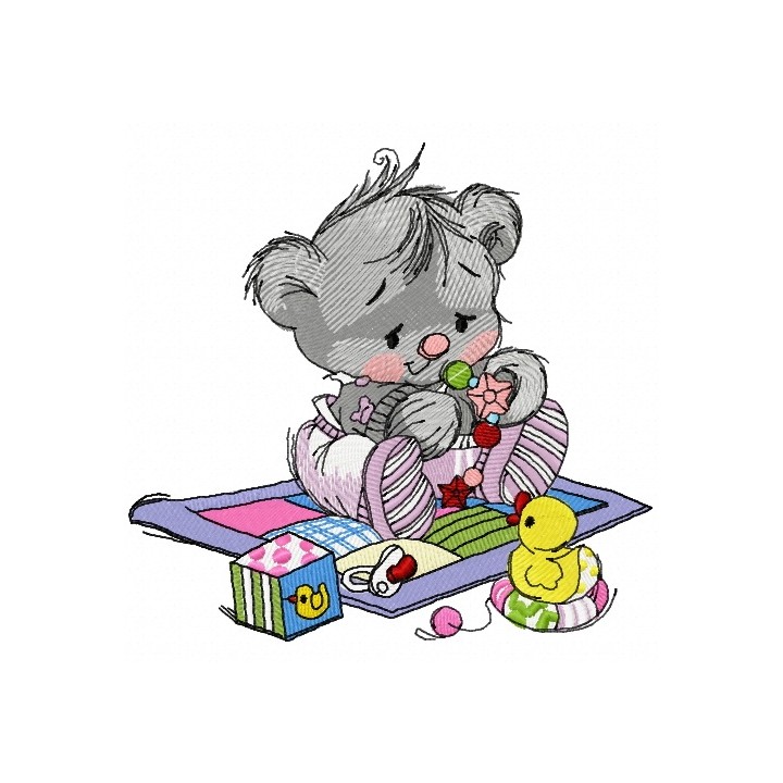 Baby teddy bear with toys 3 embroidery design - Embroidery Design