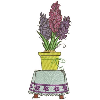 Flowers in vase at table embroidery design - Embroidery Design