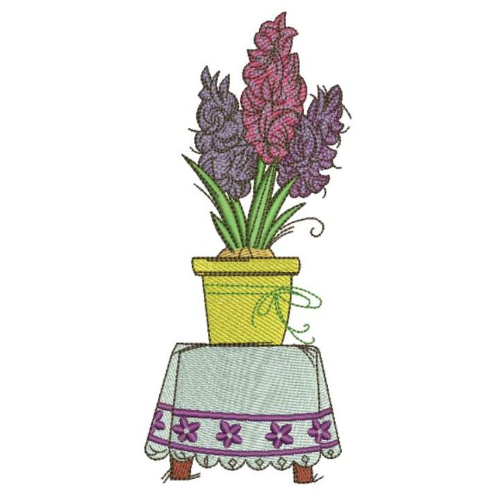 Flowers in vase at table embroidery design - Embroidery Design