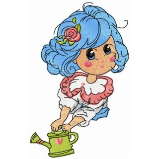 Malvina with watering can embroidery design - Embroidery Design