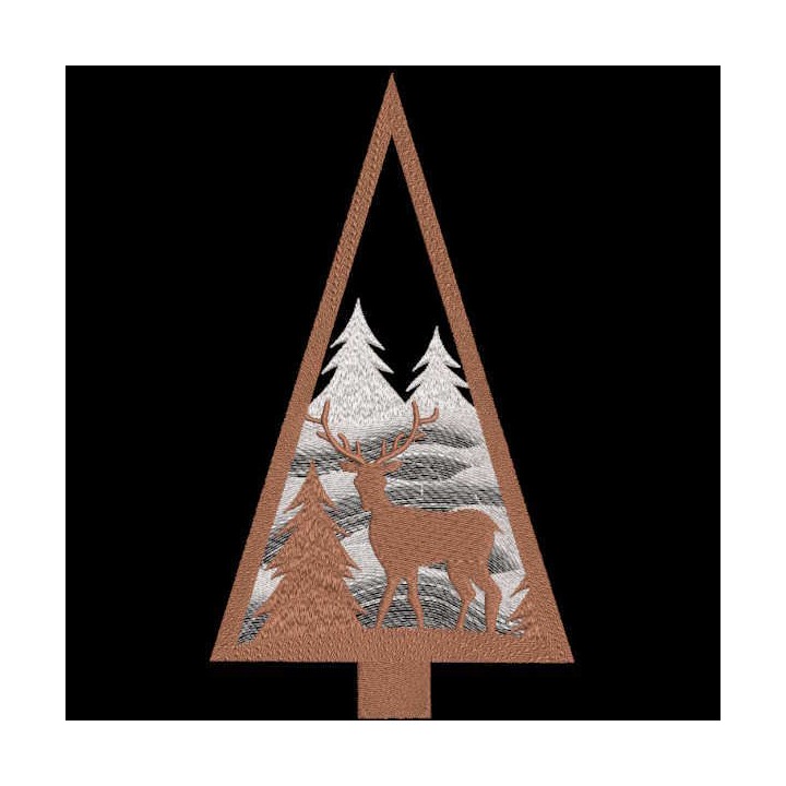 Modern Christmas tree Deer embroidery design - Embroidery Design