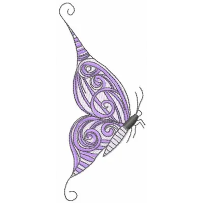 Violet butterfly embroidery design showcasing intricate details perfect for decorating fabric items.