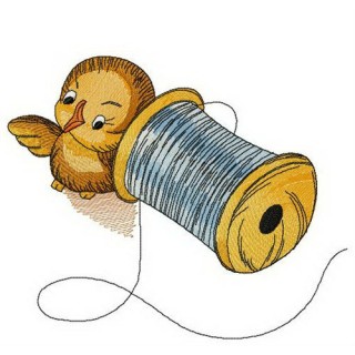 Sparrow with spool of thread embroidery design - Embroidery Design