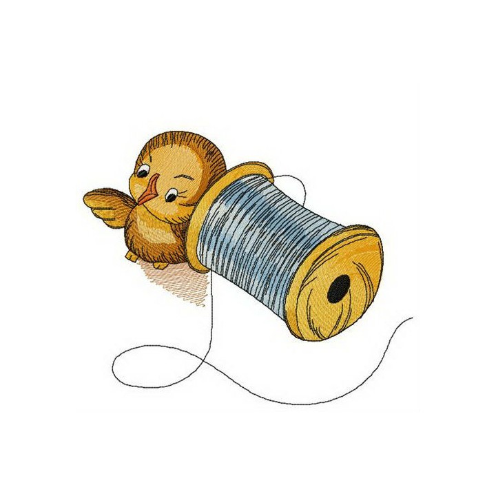 Sparrow with spool of thread embroidery design - Embroidery Design