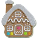 Gingerbread house embroidery design showcasing intricate details for festive creations on t-shirts and towels.