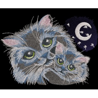 Cat's family at night embroidery design - Embroidery Design