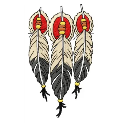 Three feathers embroidery design showcasing intricate details, perfect for embellishing various fabric items.