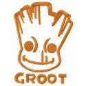 Smiling Groot embroidery design featuring a cheerful character, ideal for stitching on t-shirts and pillows.