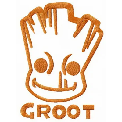 Smiling Groot embroidery design featuring a cheerful character, ideal for stitching on t-shirts and pillows.