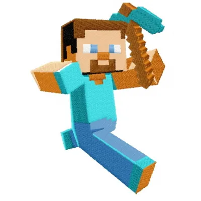 Preview of the Running Farmer 2 embroidery design, featuring a character from Minecraft, ideal for stitching on apparel.