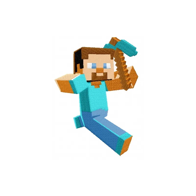 Preview of the Running Farmer 2 embroidery design, featuring a character from Minecraft, ideal for stitching on apparel.
