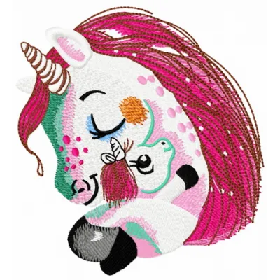 Embroidery design featuring a whimsical unicorn with a unicorn toy, ideal for creative projects.