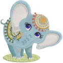 Circus elephant embroidery design showcasing a playful elephant with vibrant colors, ideal for various projects.