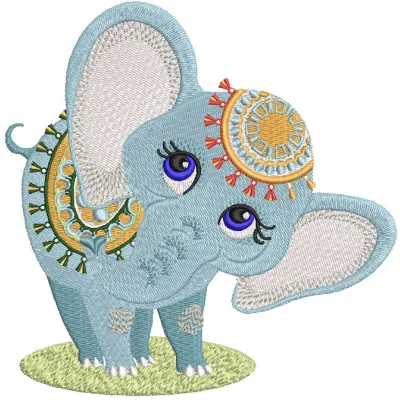 Circus elephant embroidery design showcasing a playful elephant with vibrant colors, ideal for various projects.