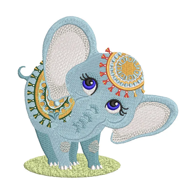 Circus elephant embroidery design showcasing a playful elephant with vibrant colors, ideal for various projects.