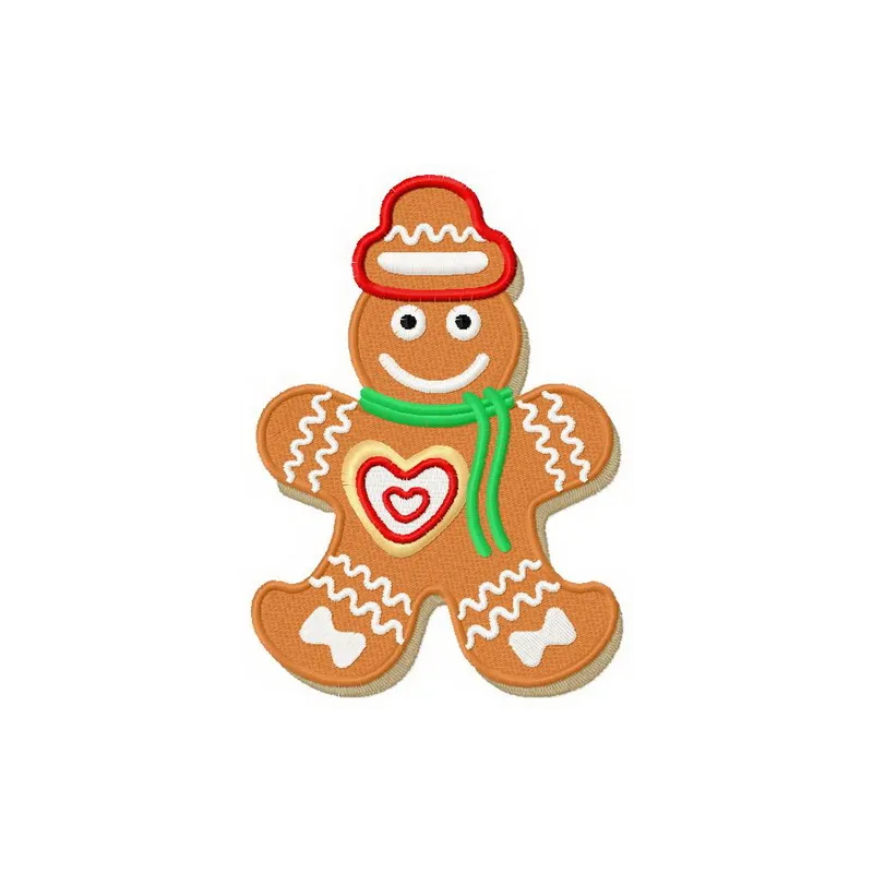 Gingerbread snowman embroidery design showcasing a whimsical stitched motif for festive crafting projects.