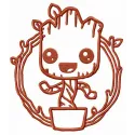 Comic book Groot embroidery design showcasing a playful and vibrant stitched motif for various fabric items.