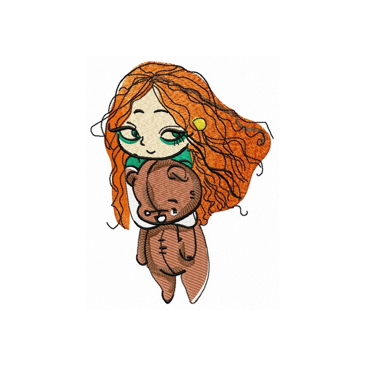 Cute girl in pajamas 3 embroidery design - Embroidery Design