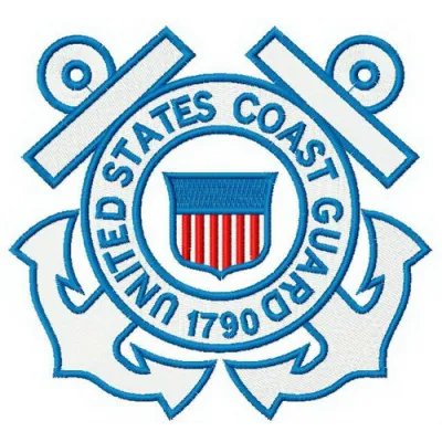 Embroidery design preview of the United States Coast Guard logo, ideal for police and emergency services projects.