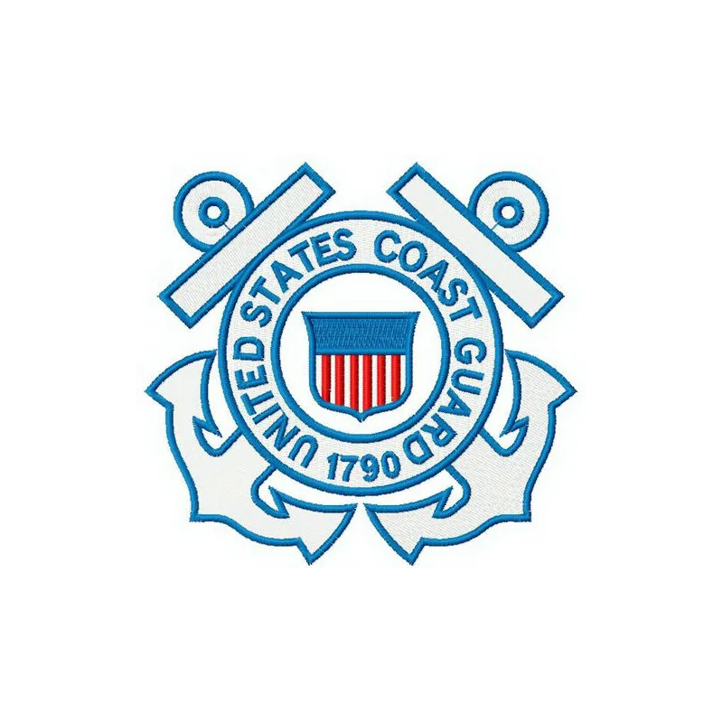 Embroidery design preview of the United States Coast Guard logo, ideal for police and emergency services projects.