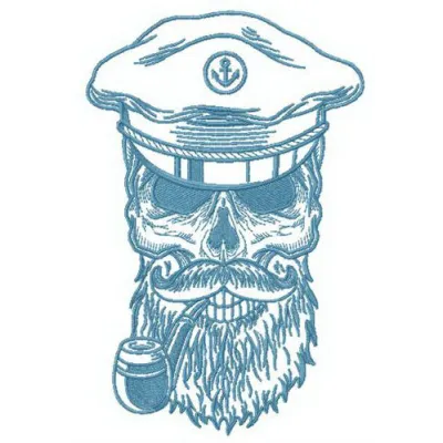 Sea-wolf embroidery design featuring a striking skull and bones motif, ideal for custom stitching projects.