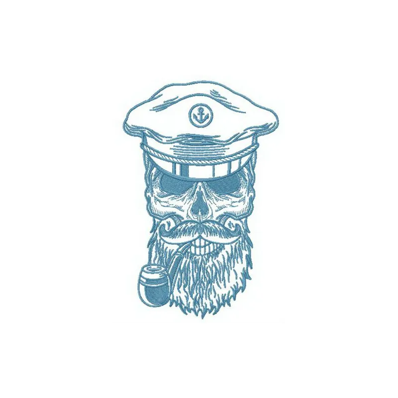 Sea-wolf embroidery design featuring a striking skull and bones motif, ideal for custom stitching projects.