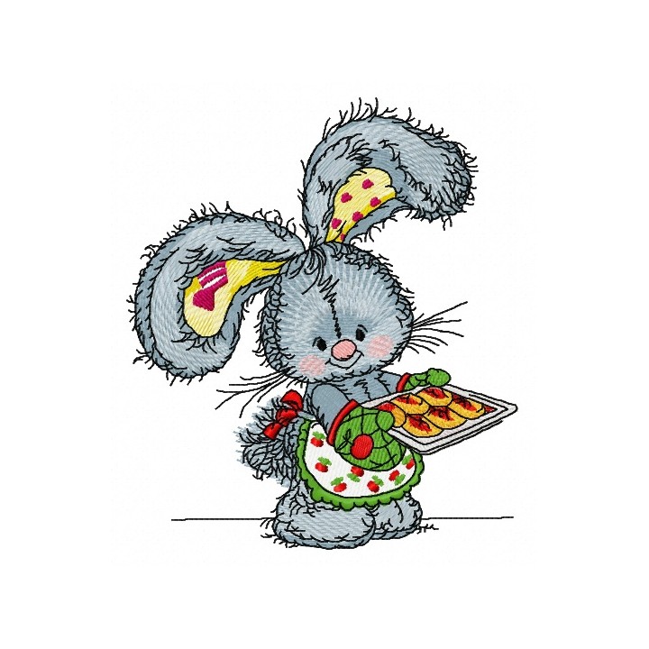 Bunny baking cookies 2 embroidery design - Embroidery Design