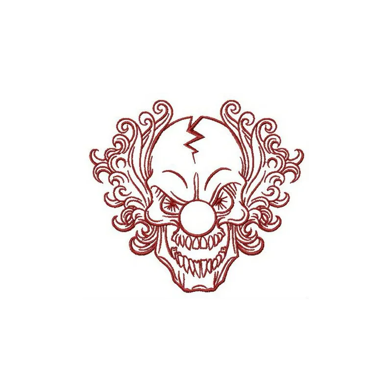 Scary clown embroidery design featuring a colorful joker face, perfect for adding a spooky touch to apparel and decor.