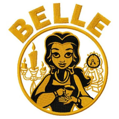 Belle embroidery design inspired by Beauty and the Beast, showcasing intricate stitching patterns for creative projects.