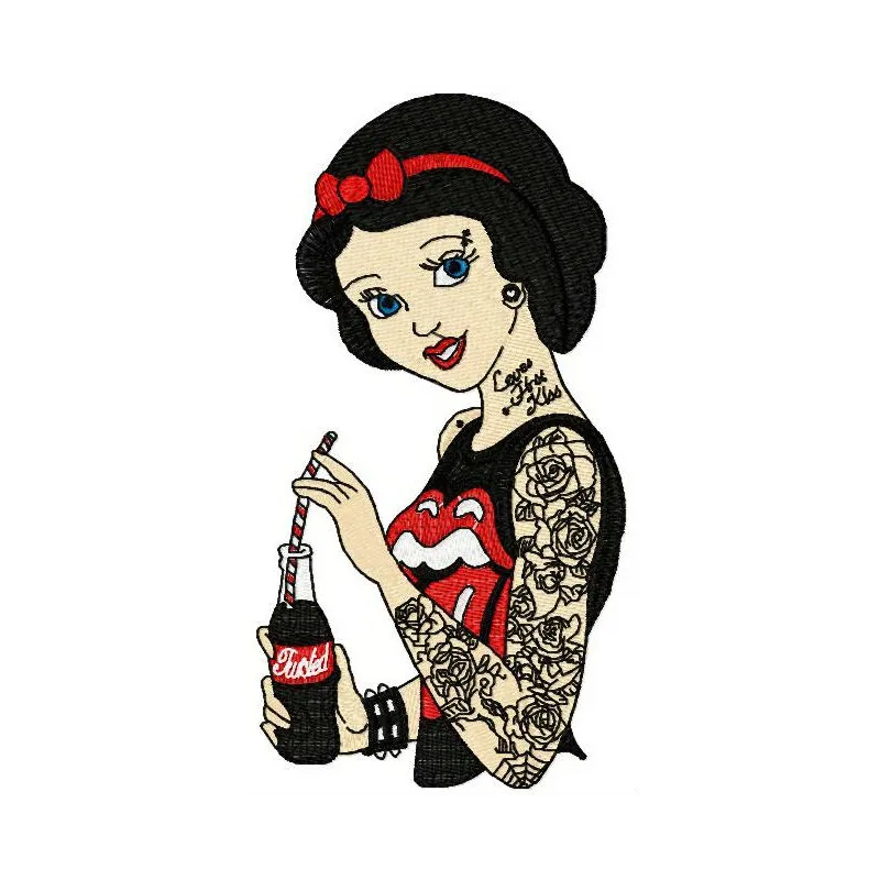 Modern Snow White embroidery design showcasing a whimsical princess motif, ideal for crafting on garments and home decor.