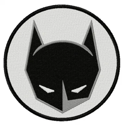 Batman badge 2 embroidery design preview, showcasing a dynamic stitched motif ideal for caps and t-shirts.